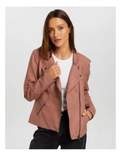 ONLY Ava Faux Leather Biker Jacket Rose