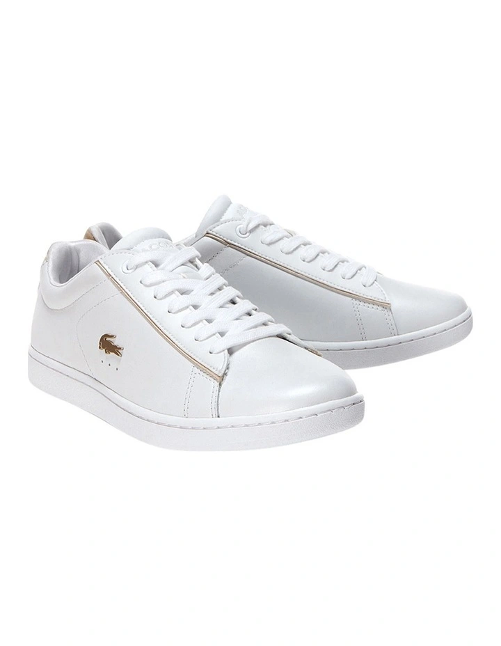 Lacoste Carnaby Evo White/ Gold Leather Lace-Up Sneaker 4 Lacoste Carnaby Evo White/ Gold Leather Lace-Up Sneaker - Image 2