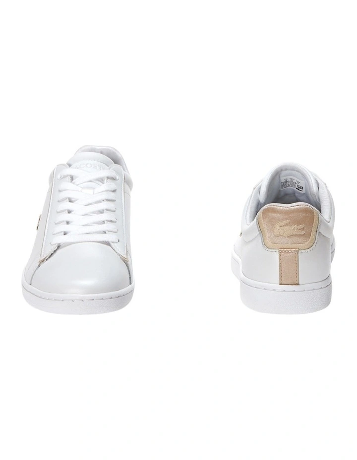 Lacoste Carnaby Evo White/ Gold Leather Lace-Up Sneaker 7 Lacoste Carnaby Evo White/ Gold Leather Lace-Up Sneaker - Image 5