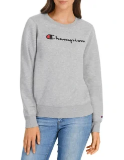 Champion Script Crew Sweatshirt Oxford Heather