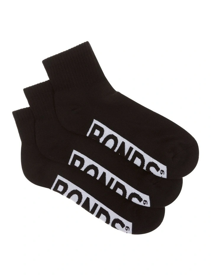 Bonds Logo Quarter Crew Socks 3 Pack In Black 4 Bonds Logo Quarter Crew Socks 3 Pack In Black - Image 2