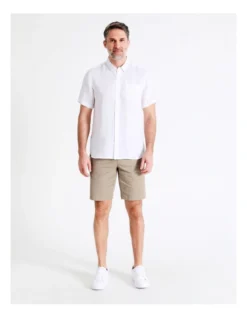 Bodega Linen Button Down Short Sleeve Shirt White -Myer Fashion Store 780104530 3 2 720x928
