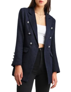 Princess Polly Navy Tweed Blazer