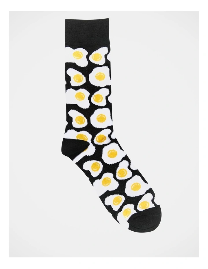 1 Pair Fried Egg Crew Length Socks In Black 3 1 Pair Fried Egg Crew Length Socks In Black
