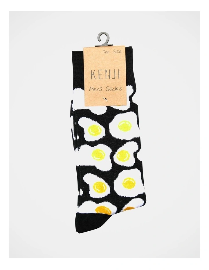 1 Pair Fried Egg Crew Length Socks In Black 4 1 Pair Fried Egg Crew Length Socks In Black - Image 2