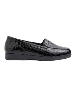 Verse Black Patent Croc Flat Shoes