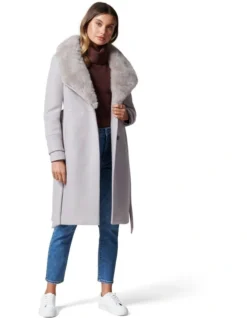Forever New Jamie Fur Collar Coat Grey
