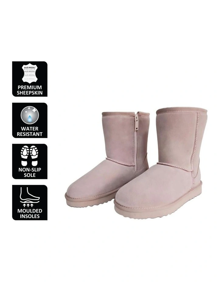 Mid Calf Zip-Up Sheepskin Boot Pale Pink 8 Mid Calf Zip-Up Sheepskin Boot Pale Pink - Image 6