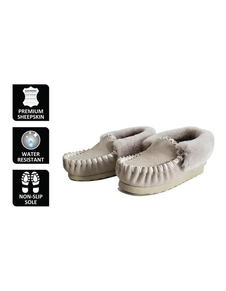 Hand Stitched Womens Sheepskin Moccasin Light Grey 4 Hand Stitched Womens Sheepskin Moccasin Light Grey - Image 2