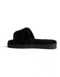 AUS WOOLI UGG WOMEN SHEEPSKIN FLUFF SLIDE Black -Myer Fashion Store 851402530 4 720x928