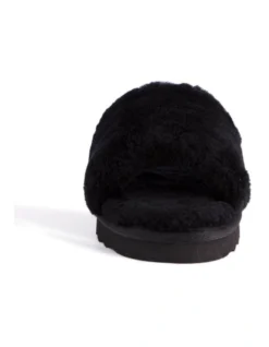 AUS WOOLI UGG WOMEN SHEEPSKIN FLUFF SLIDE Black -Myer Fashion Store 851402530 5 720x928