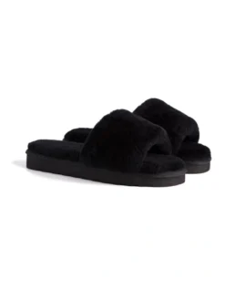 AUS WOOLI UGG WOMEN SHEEPSKIN FLUFF SLIDE Black -Myer Fashion Store 851402530 6 720x928