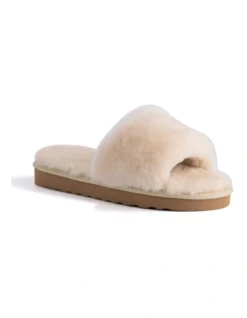 AUS WOOLI UGG WOMEN SHEEPSKIN FLUFF SLIDE Chestnut/Tan