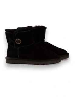 AUS WOOLI UGG SHORT SHEEPSKIN BUTTON BOOT Black -Myer Fashion Store 851403340 6 720x928