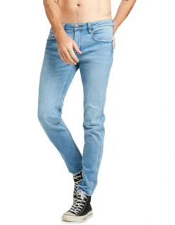 Wrangler Stomper Low Rise Slim Tapered Jeans Light Blue