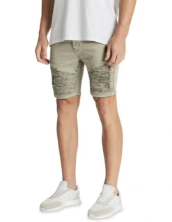 Spitfire Slim Pintucked Denim Shorts Light Khaki -Myer Fashion Store 854735770 3 720x928