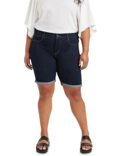 Curve Shaping Bermuda Jean Shorts Lapis Royal Rinse Blue