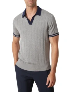Fitzroy Flat Rib Knit Polo Grey