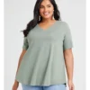 Organic V-neck Swing Basic Tee Dusty Khaki -Myer Fashion Store 876413530 1 720x928