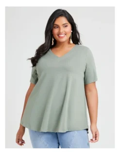 Organic V-neck Swing Basic Tee Dusty Khaki