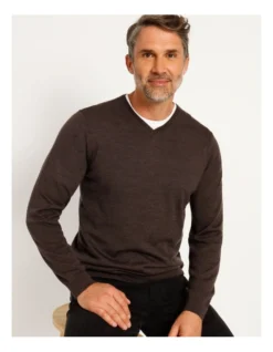 Australian Merino V-Neck Knit In Chestnut