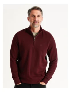 Bloomsbury Quarter Zip Sweater Wine -Myer Fashion Store 879844510 3 720x928