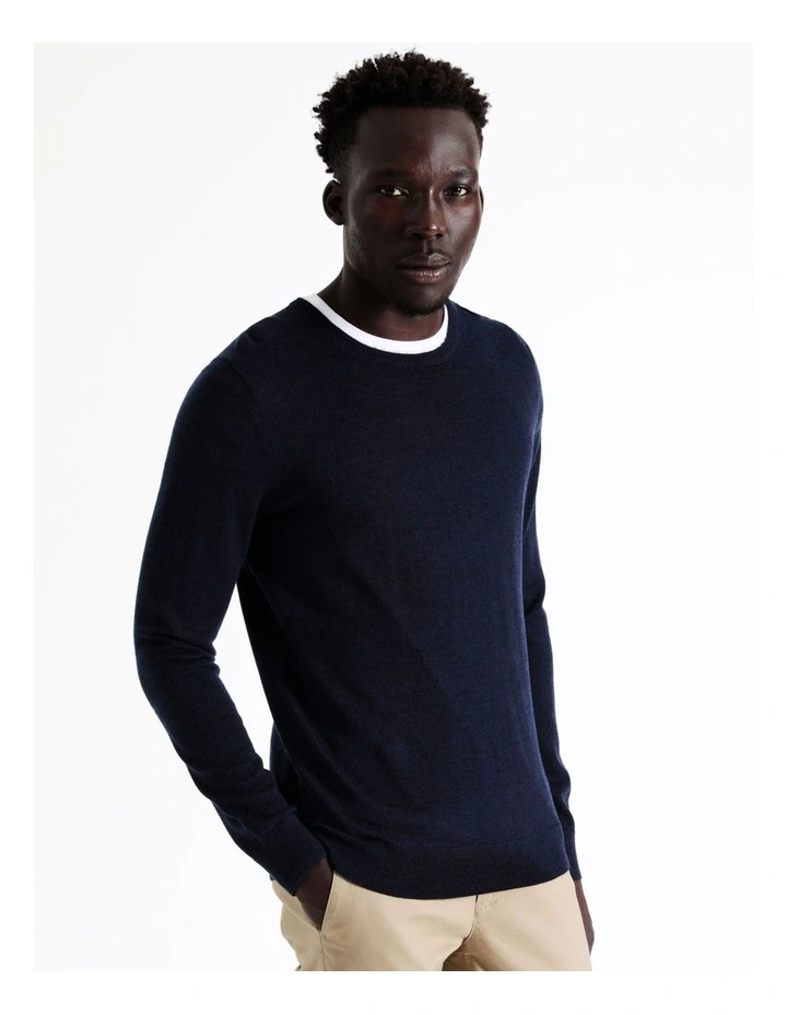 Australian Merino Crew Neck Knit In Navy 3 Australian Merino Crew Neck Knit In Navy