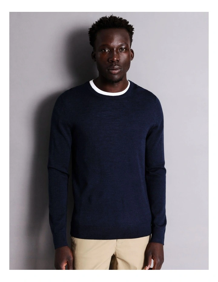Australian Merino Crew Neck Knit In Navy 4 Australian Merino Crew Neck Knit In Navy - Image 2