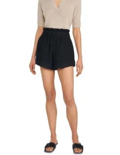 Linen Paperbag Shorts Black