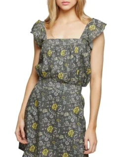 Oxford Lucielle Cotton Paisley Print Top Charcoal