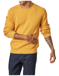 Lachlan Textured Cotton Crew Tumeric