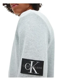 Calvin Klein Jeans Monogram Badge Waffle Long Sleeve Tee Light Grey Heather -Myer Fashion Store 891471610 3 720x928