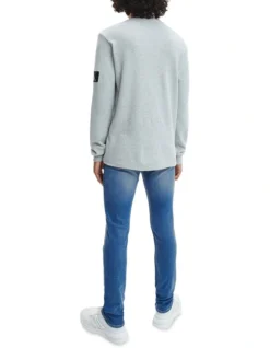 Calvin Klein Jeans Monogram Badge Waffle Long Sleeve Tee Light Grey Heather -Myer Fashion Store 891471610 4 720x928