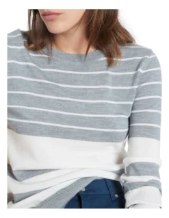 Alyssa Striped Merino Knit Jumper Grey/Ivory -Myer Fashion Store 898553080 4 720x928