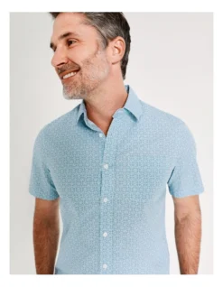 Oak Hill Print Short Sleeve Shirt In Light Blue -Myer Fashion Store 899104330 6 720x928