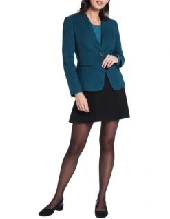 Leia Collarless Jacket Petrol -Myer Fashion Store 903544030 2 720x928