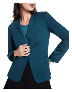 Leia Collarless Jacket Petrol -Myer Fashion Store 903544030 4 720x928