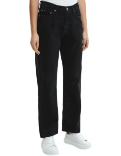 Calvin Klein Jeans High Rise Straight Ankle Jeans Denim Black