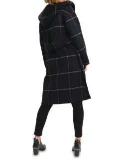 Walk This Way Wool Blend Oversized Coat Navy Plaid -Myer Fashion Store 906490270 3 720x928