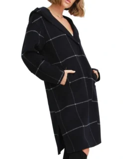 Walk This Way Wool Blend Oversized Coat Navy Plaid -Myer Fashion Store 906490270 5 720x928