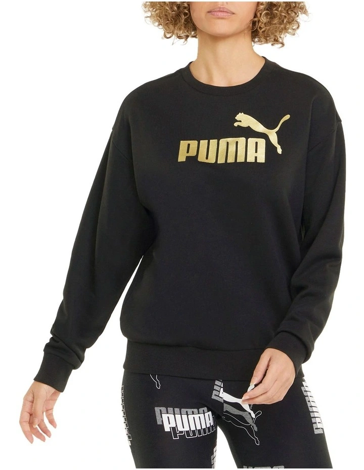 Puma ESS Metallic Logo Crew Sweater Black Gold Foil 3 Puma ESS Metallic Logo Crew Sweater Black Gold Foil