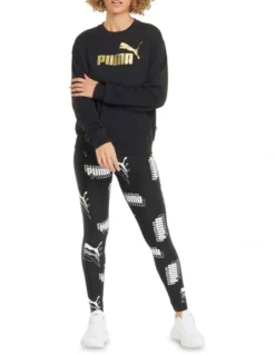 Puma ESS Metallic Logo Crew Sweater Black Gold Foil 9 Puma ESS Metallic Logo Crew Sweater Black Gold Foil -Myer Fashion Store 908119630 3 720x928