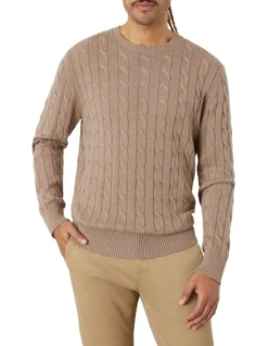 Mawson Cable Crew Knit In Oatmeal