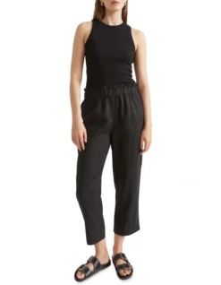 Core Linen Paperbag Pant In Black