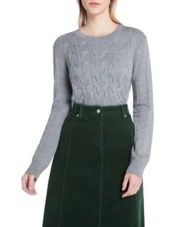 Monya Cable Knit Jumper In Silver Grey