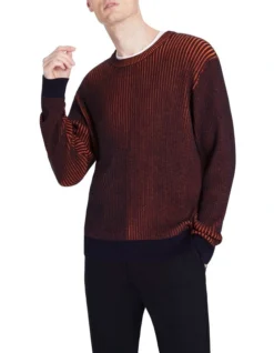 Plated Crew Neck Knit In Coral/Navy