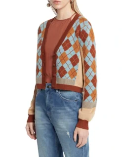 Lock Heart Cropped Button Through Cardigan In Argyle -Myer Fashion Store 914295880 3 1 720x928