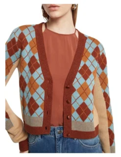 Lock Heart Cropped Button Through Cardigan In Argyle -Myer Fashion Store 914295880 4 1 720x928