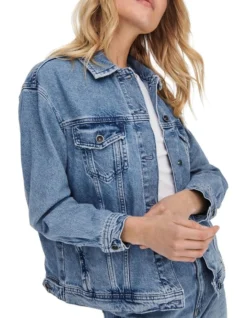 ONLY Ekat Life Long Sleeve Denim Jacket In Medium Blue Denim -Myer Fashion Store 914867020 3 720x928