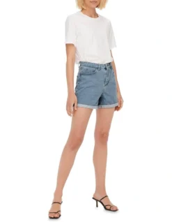 ONLY Vega Life Mom Shorts In Light Blue Denim